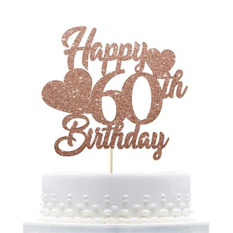 Buy Rose Gold Glitter Happy 60th Birthday Cake Topper Hello 60 Cheers