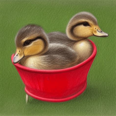 Realistic Drawing Of Baby Ducks In A Red Wagon Creative Fabrica