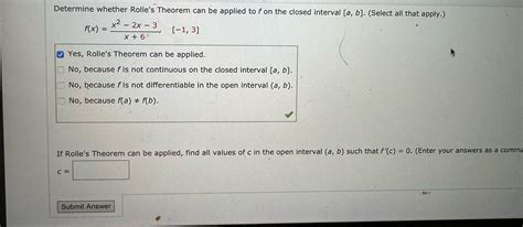 Solved Determine Whether Rolle S Theorem Can Be Applied To F Chegg