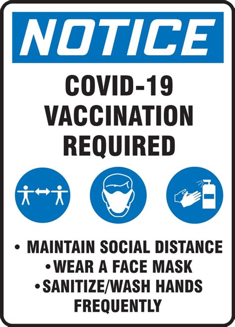 Osha Notice Safety Sign Covid 19 Vaccination Required Maintain Social