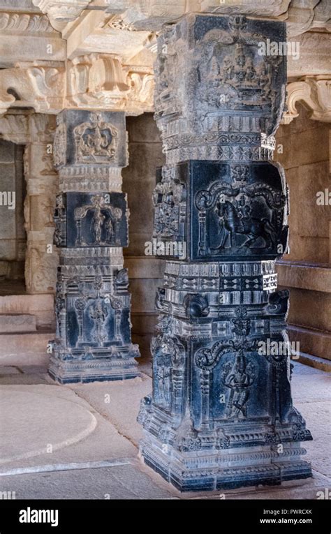 Ornately Sculpted Columns Inside The Main Mandapa Of Hazara Rama Temple