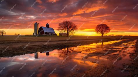 Premium Photo | Countryside farm sunsets