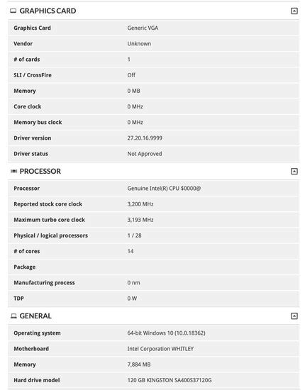 First Intel Cooper Lake SP 14 Core 28 Thread CPU Spotted In 3DMark S