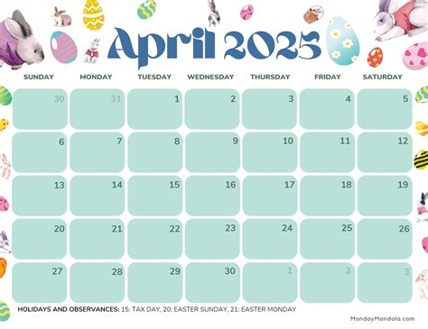 2025 April Calendar With Easter Sunday To Saturday Stella Zoya