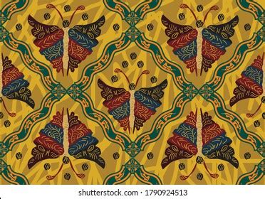 Vektor Stok Indonesian Batik Motifs Distinctive Flora Fauna Tanpa