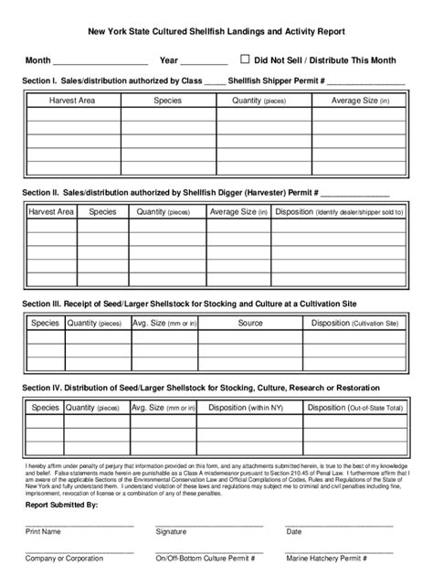 Fillable Online DEC Cultured Shellfish Landings And Activity Report