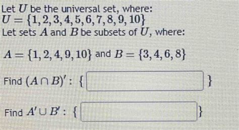 Solved Let Ü Be The Universal Set Where U 1 2 3 4 5 6 7 8 9 10 Let