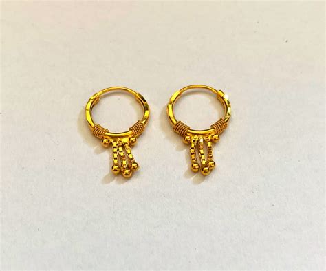 22k Gold Hoops Carved Gold Earring Solid Carved Gold Hoops Etsy