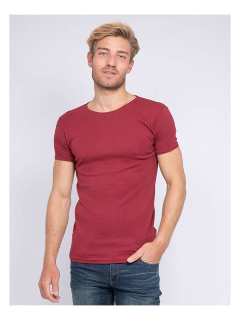 T Shirt Col Rond Pur Coton Organique Warry Bordeaux Kiabi