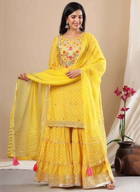 Buy Traditional Wear Yellow Gota Patti Work Pure Muslin Readymade