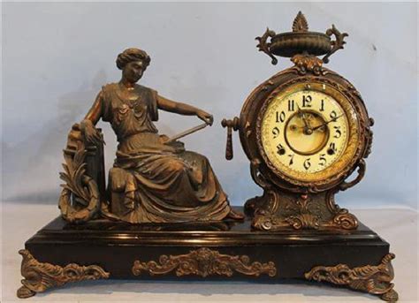 Ansonia Mantle Clock With Figure Of Lady And Iron Base Aug 05 2017 Stevens Auction Company