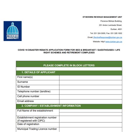 Ethekwini Rates Printable Rebate Form