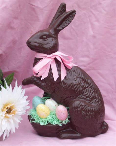 Chocolate Ceramic Easter Bunny Rabbit With Basket By Ragdoll