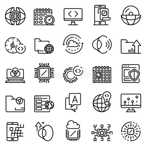 Operating System Icons Set Outline Style Stock Vector Illustration