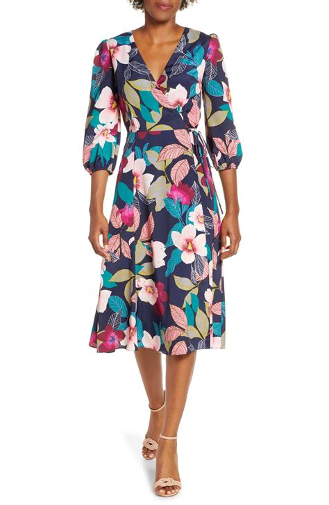 Eliza J Floral Print Faux Wrap Dress Regular And Petite Nordstrom