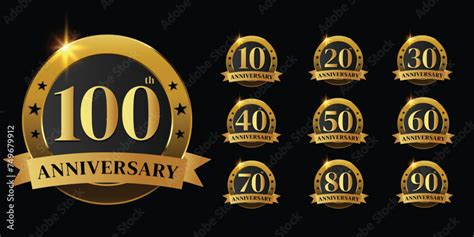 Set Of Golden Anniversary Logo Vector Golden Numbers