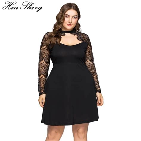 Black Plus Size Sexy Dress Club Wear Women Summer Hollow Out Lace Long Sleeve Hole Back Sexy