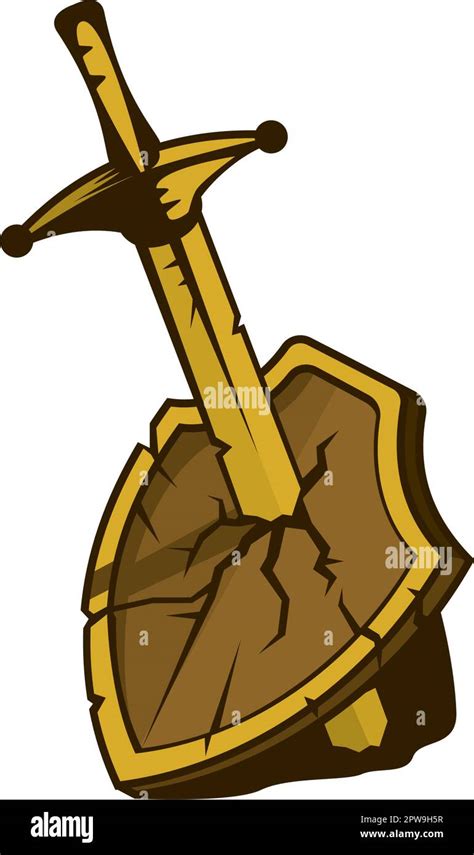 Una ilustración de espada rompiendo escudo Imagen Vector de stock Alamy