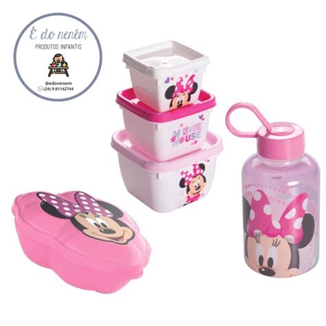 Kit Para Lancheira Escolar Infantil Da Minnie Lanchinho Rosa Vermelha