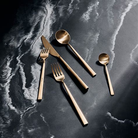 Galileo 5 Piece Brushed Gold Flatware Set Reviews Cb2