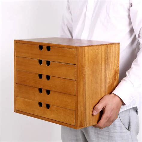 Desktop Solid Wood Multilayer Drawer Type Wooden Storage Cabinet