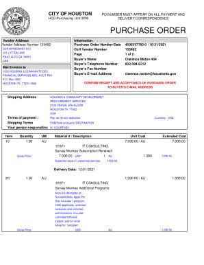 Fillable Online Fillable Online Purchase Order City Of Houston Fax