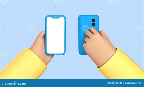 D Cartoon Hand Hold Smartphone Isolated On Blue Background Human Hand