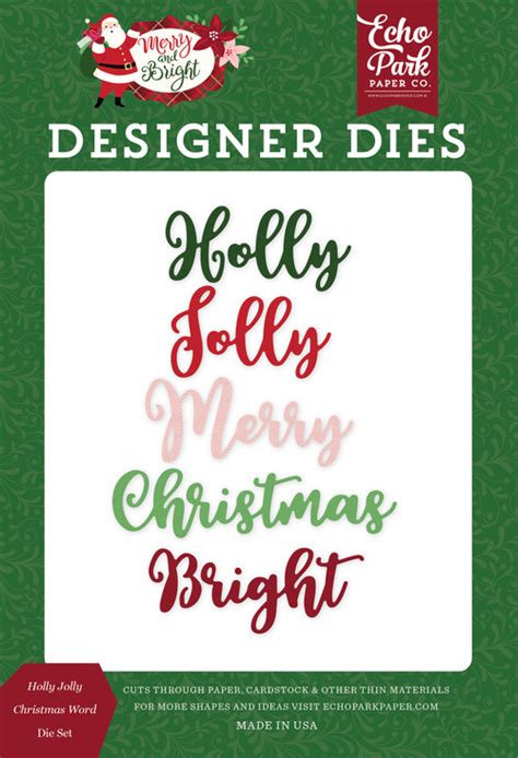 Merry And Bright Holly Jolly Christmas Word Medium Die Set Echo Park