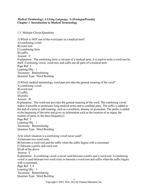 Exam February Questions And Answers Medical Terminology A