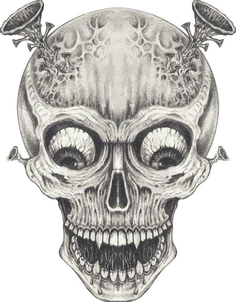 Surreal Devil Skull Coronavirus Hand Drawing And Make Graphic Vector