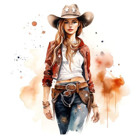 Premium Photo | Watercolor cartoon girl western wild west cowboy desert ...