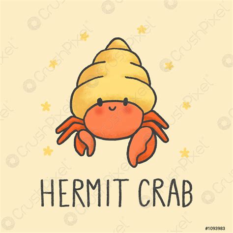 Cute Hermit Crab cartoon hand drawn style - stock vector 1093983 | Crushpixel