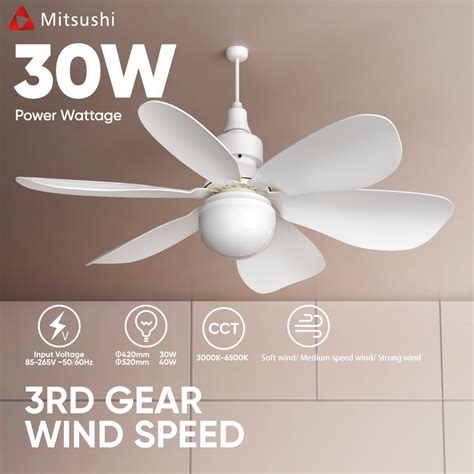 Mitsushi 2 In 1 30W 40w Ceiling Fan Light With Remote Control E27 Fan