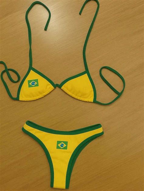 Women S Brazilian Bikini Beachwear Summer World Cup And Flag Colors SHEIN South Africa