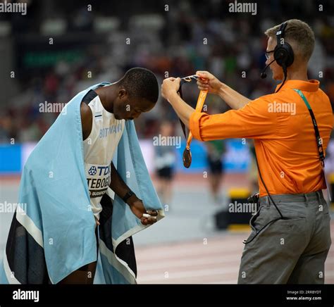 Letsile Tebogo Of Botswana Celebrates With His Bronze Medal After