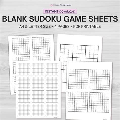 Printable Blank Sudoku Game Sheets, Sudoku Puzzle Template, Sudoku Game Solver, Printable PDF - Etsy