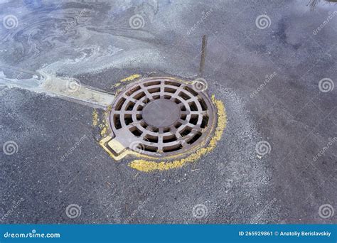 Cast Iron Manhole Cover Storm Sewer In The Park Stock Image Image Of