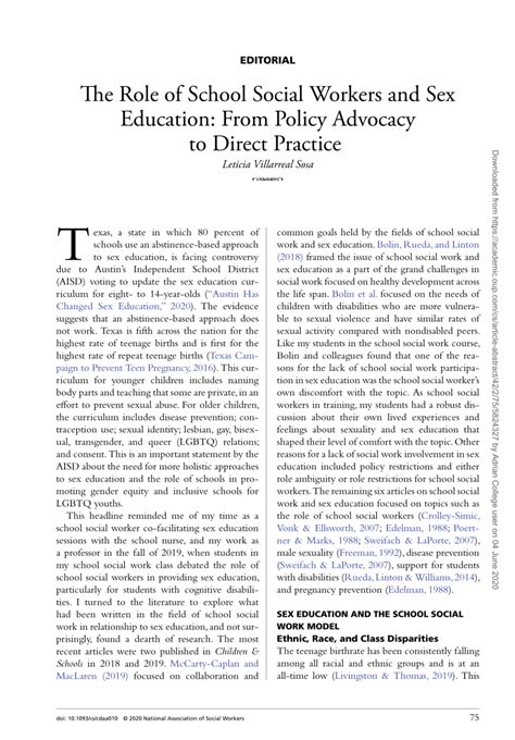 Pdf The Role Of School Social Workers And Sex Education From Policy