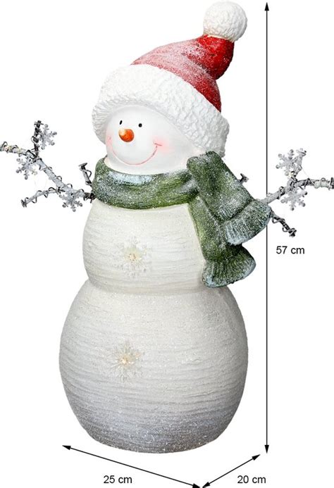 Decoratief Figuur Sneeuwpop Met Led S Warm Wit Cm Wit Met Rode