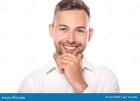 Portrait Of Smiling Confident Businessman In White Shirt Isolated On White Stock Image Image