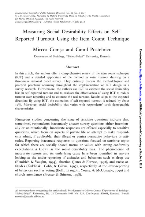 PDF Measuring Social Desirability Effects On Self Reported Turnout