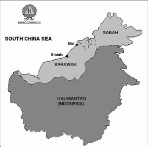 Map of Sarawak, East Malaysia showing the study area of Bintulu and ...