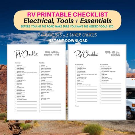 Printable Rv Essentials Checklist Rv Must Have Checklist Travel Camper Tool Checklist Camper