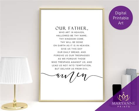 Lords Prayer, Our Father Prayer, Printable Wall Art, Bible Verse ...