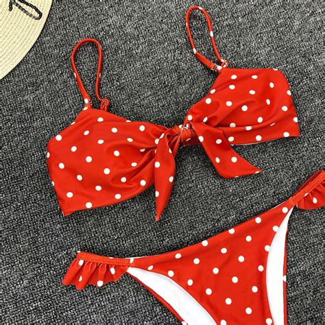 2020 Sexy Blue Bow Polka Dot Bikini Women Swimwear Female Swimsuit Two
