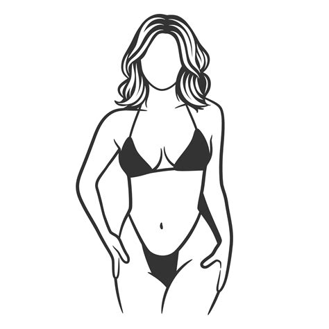 Beautiful Girl In Bikini Black And White Drawing Vector Art At