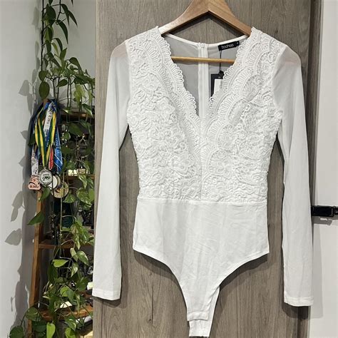 Boohoo White Lace Bodysuit Never Worn Size Depop