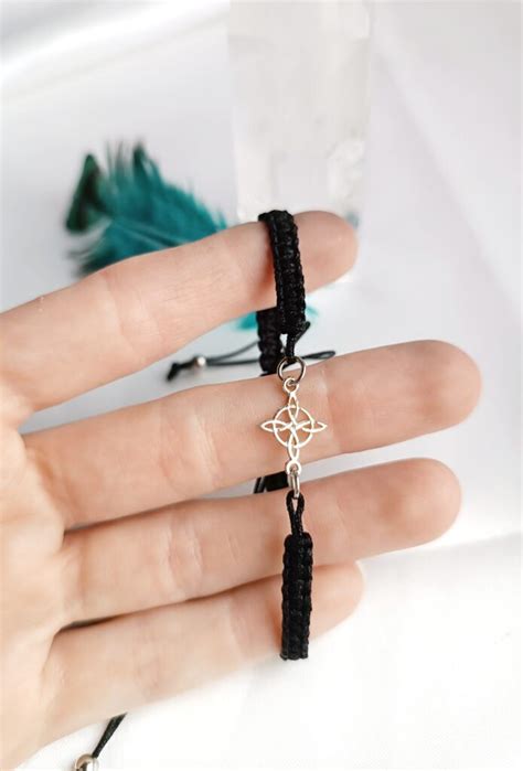 Pulsera Plata Macram Nudo De Bruja Cristales De Lemuria