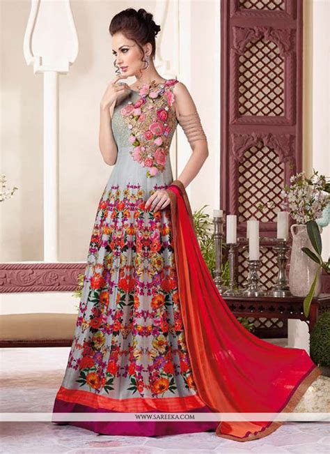 Raw Silk Resham Work Floor Length Anarkali Suit