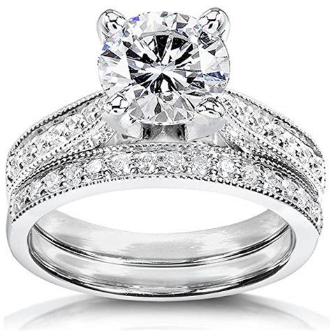 Round Moissanite Bridal Set With Pave Set Diamond 1 4 5 Ctw 14k White